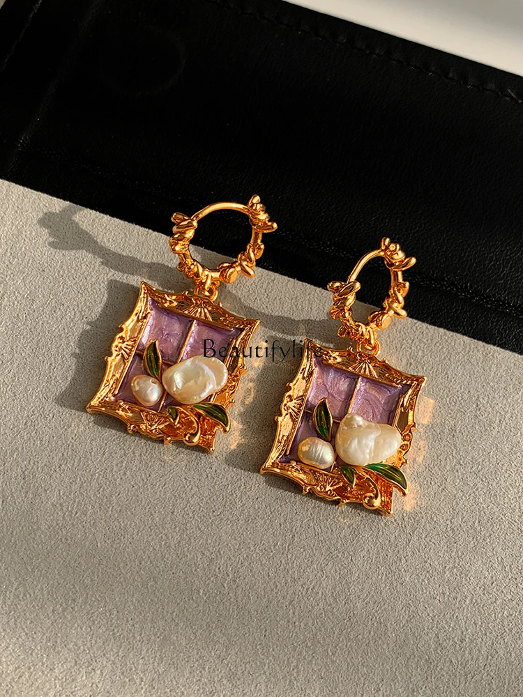 Exaggerated Baroque Pearl Earrings, Oil Painting Style, High-Grade, Light, Luxury, Minority