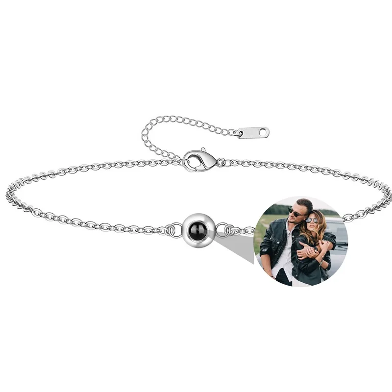 Personalisiertes Foto-Armband mit Bild im Inneren, 100 Sprachen 'Ich Liebe Dich' Projektions-Armband aus Edelstahl