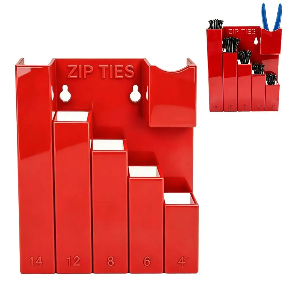 Kabelbinder-Organizer mit 5 Fächern, Kabelbinder-Aufbewahrungshalter mit Zangenfach, Wandmontage, Werkzeugregal für Garage und Werkstatt – Detail 2