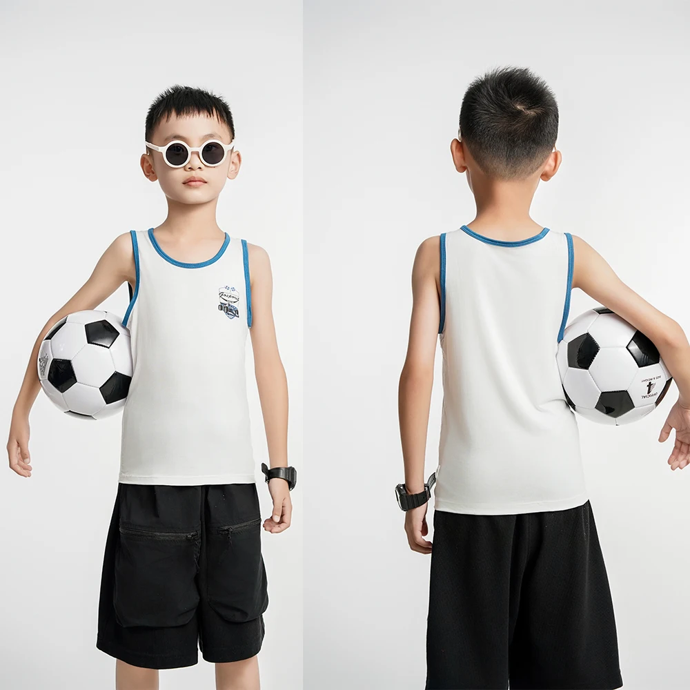 3Pcs 2024 New Boys Tank Tops White Kids Casual Vest Soft Undershirt Children Printed Sleeveless T-Shirt Summer Clothes Size 4-14