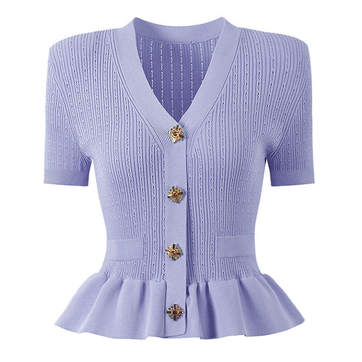 

Summer New Women's Fashionable Temperament Commuting Classic High-Quality Slimming V-Neck Short Sleeved T-Shirt Knitted Top