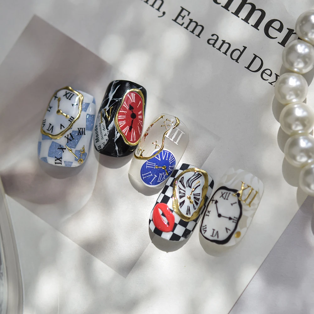 الذهب ساعة مسمار ملصق مجردة ومشوهة ساعة مسمار ملصق مائي 5D تنقش ذاتية اللصق الأظافر السحر مانيكير ديكور ذاتي الصنع #5