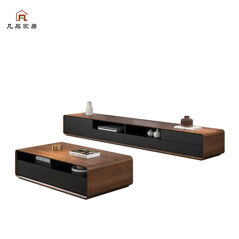 

YY Nordic Multi-Functional Walnut Color Storage Living Room Tea Table Square