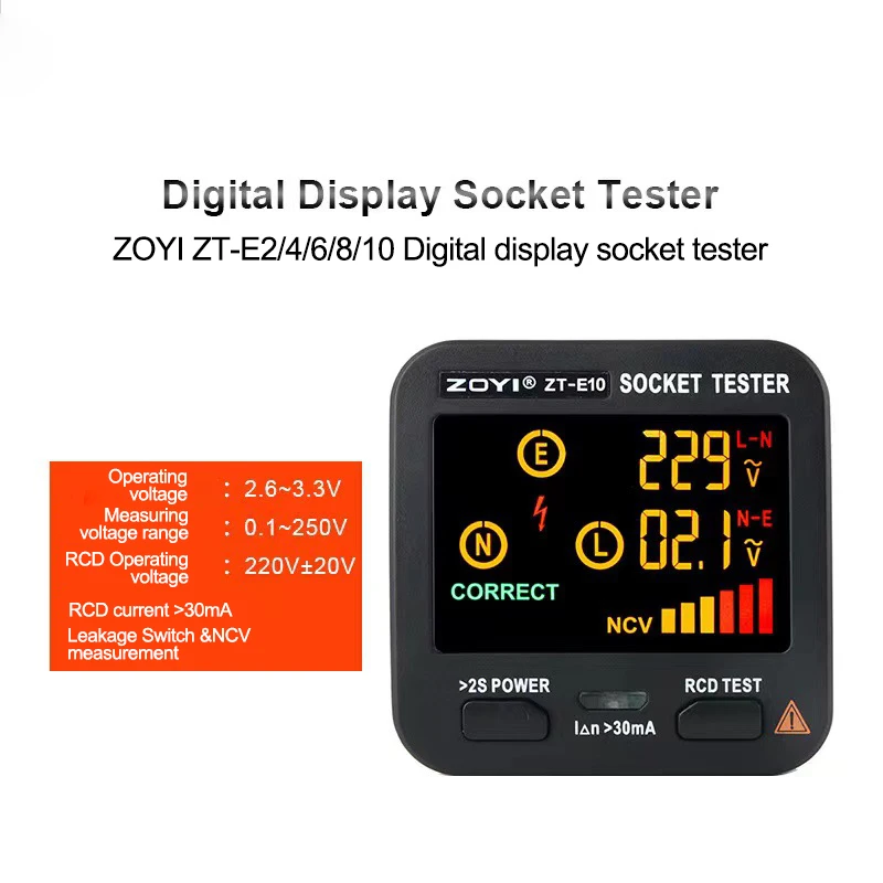 Digital Smart Socket Tester Voltage Detector with LED Screen Display US/UK/EU Plug Ground Zero Line Phase Check Rcd NCV Test