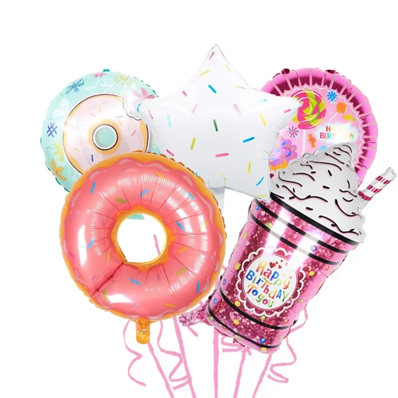 Disney Children\'s Birthday Party Aluminum Film Balloon Summer Theme Ice Cream Cup Donut Candy Decoration Set