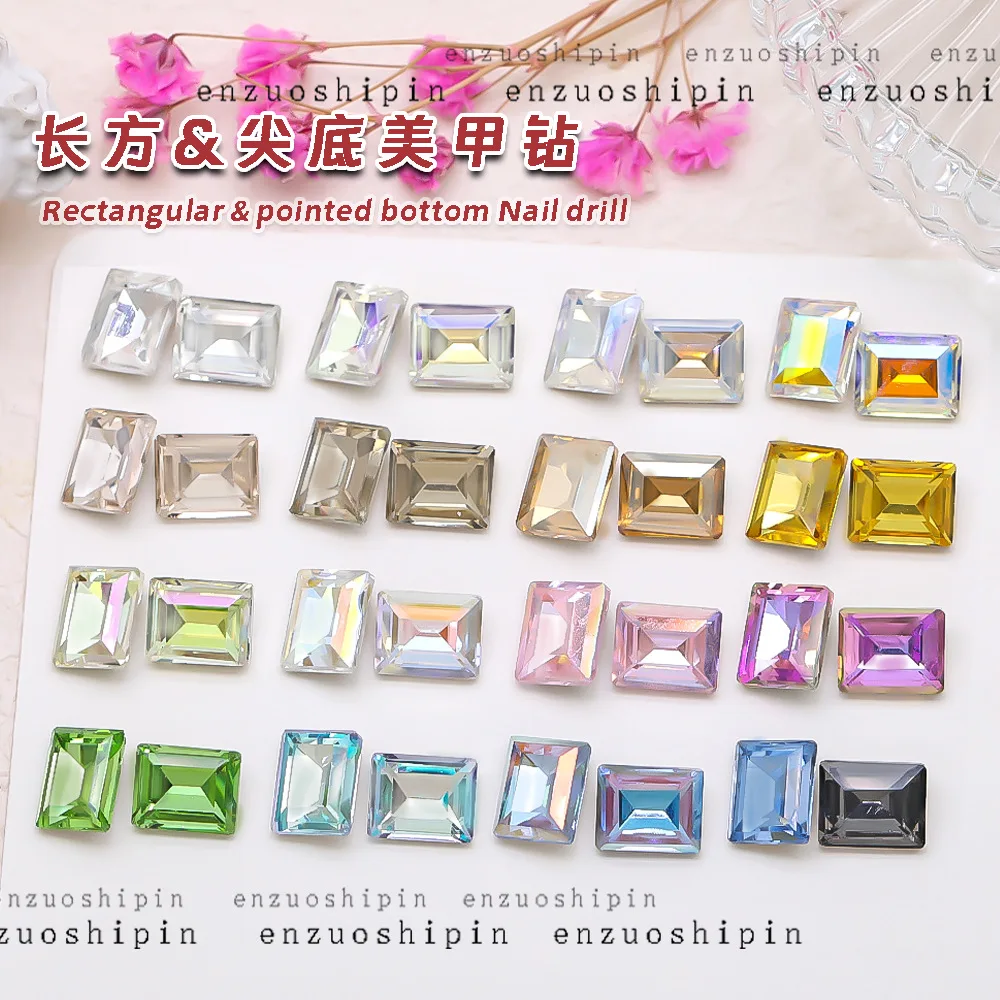 20PCS K9 Glass Rectangle Nail Art Rhinestone Charms Right Angle Jewelry Parts Accessories Gem Stone Nails Decoraton Supplies