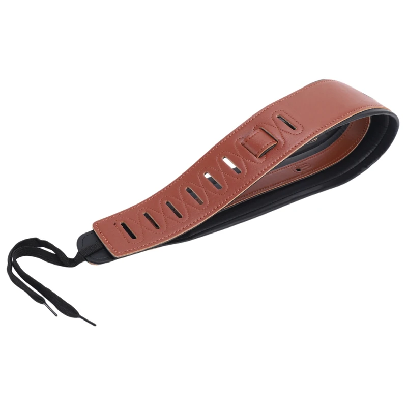 Leather Real Cowhide Guitar Strap for Electric Bass Guitar Adjustable Padded Browm Color