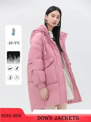 Chaquetas de plumón de longitud media para mujer, abrigo cálido informal holgado con capucha y cordón, moda con bolsillos grandes, Parkas gruesas de invierno, 2022