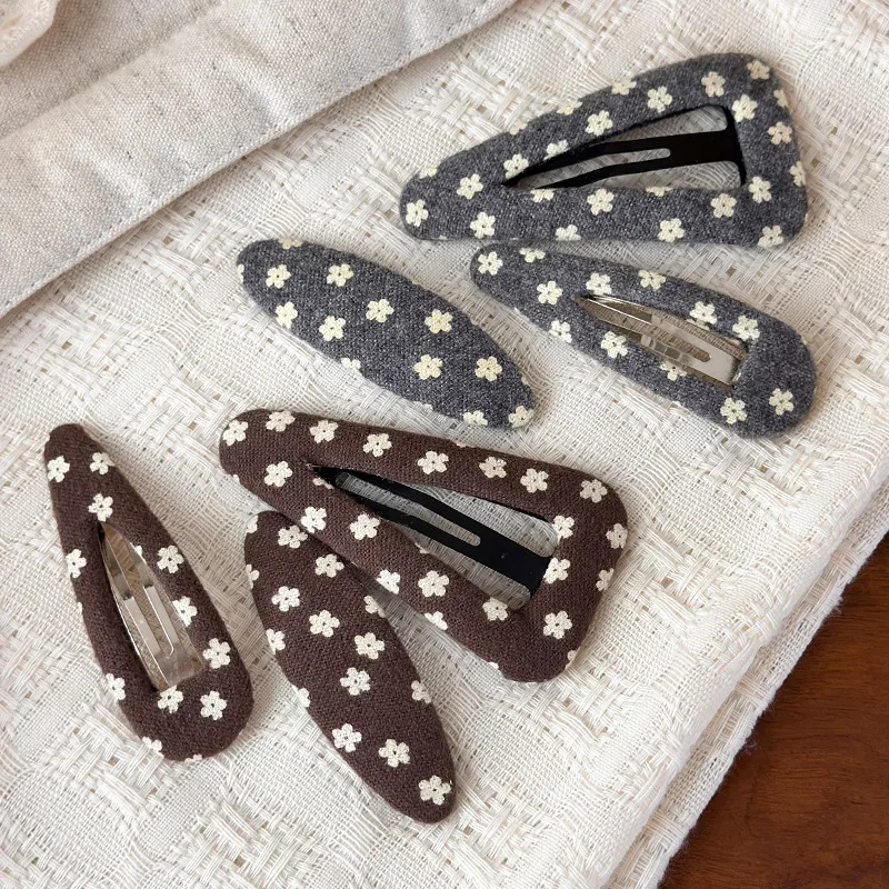 Korean Style Autumn Fabric Water Drop Hair Clips Vintage Sweet Floral Geometric BB Side Clip