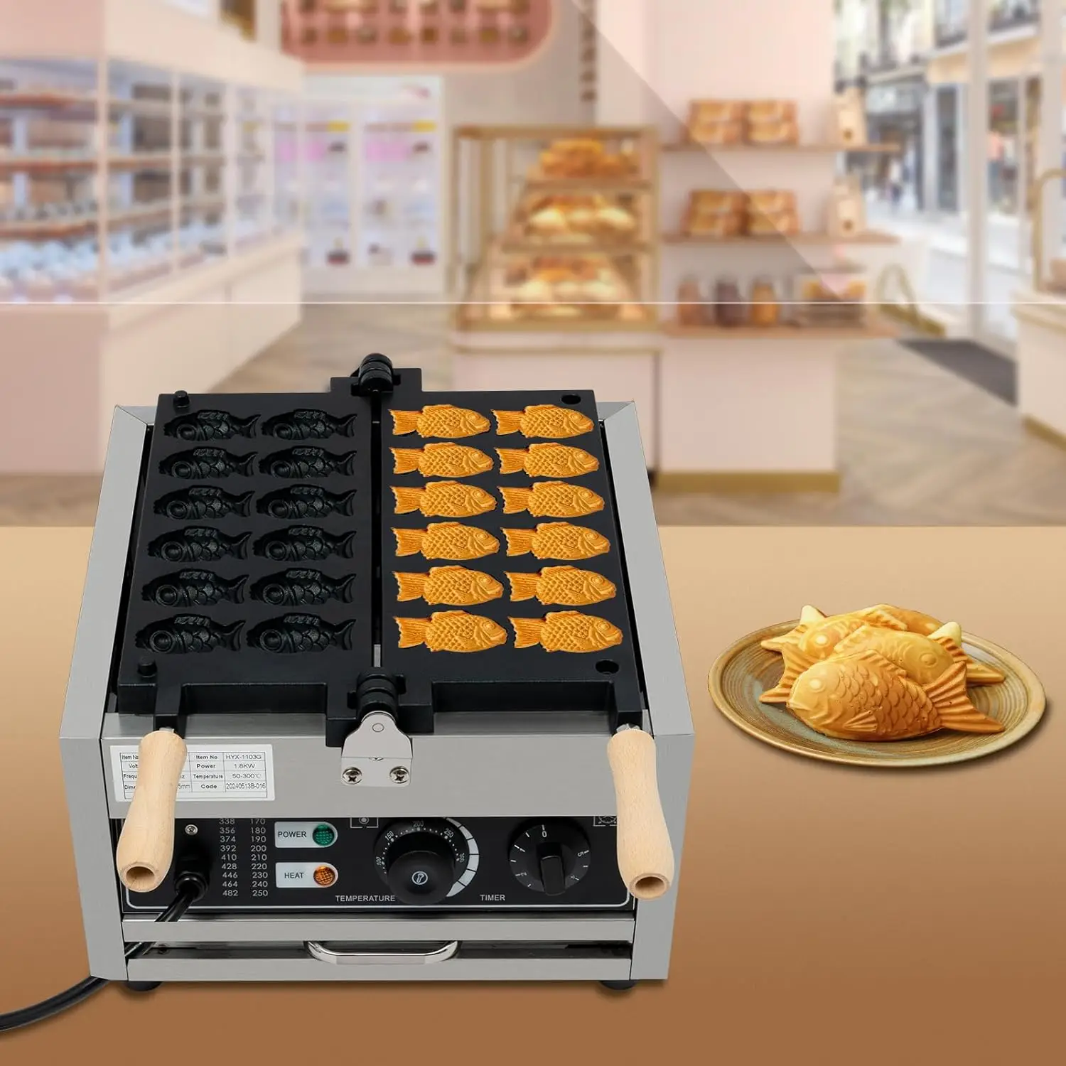 Taiyaki-máquina para hacer gofres de pescado, 12 Uds., Mini molde en forma de pez, panadero de 1800W, máquina comercial antiadherente para hacer gofres para restaurante y aperitivos