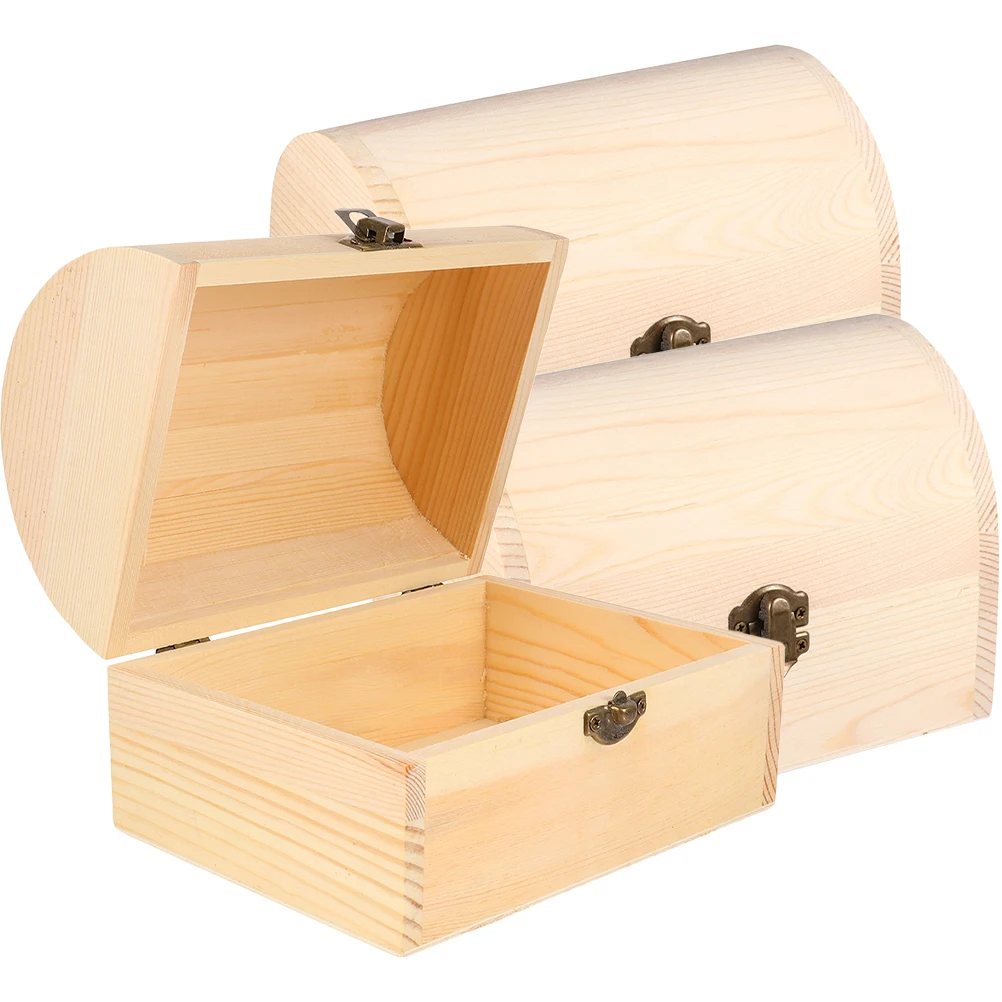 

3Pcs Wooden Boxes Solid Color High Quality Unfinished Arched Case DIY Craft Storage Wood Boxes For Crafts Small Box With Lid