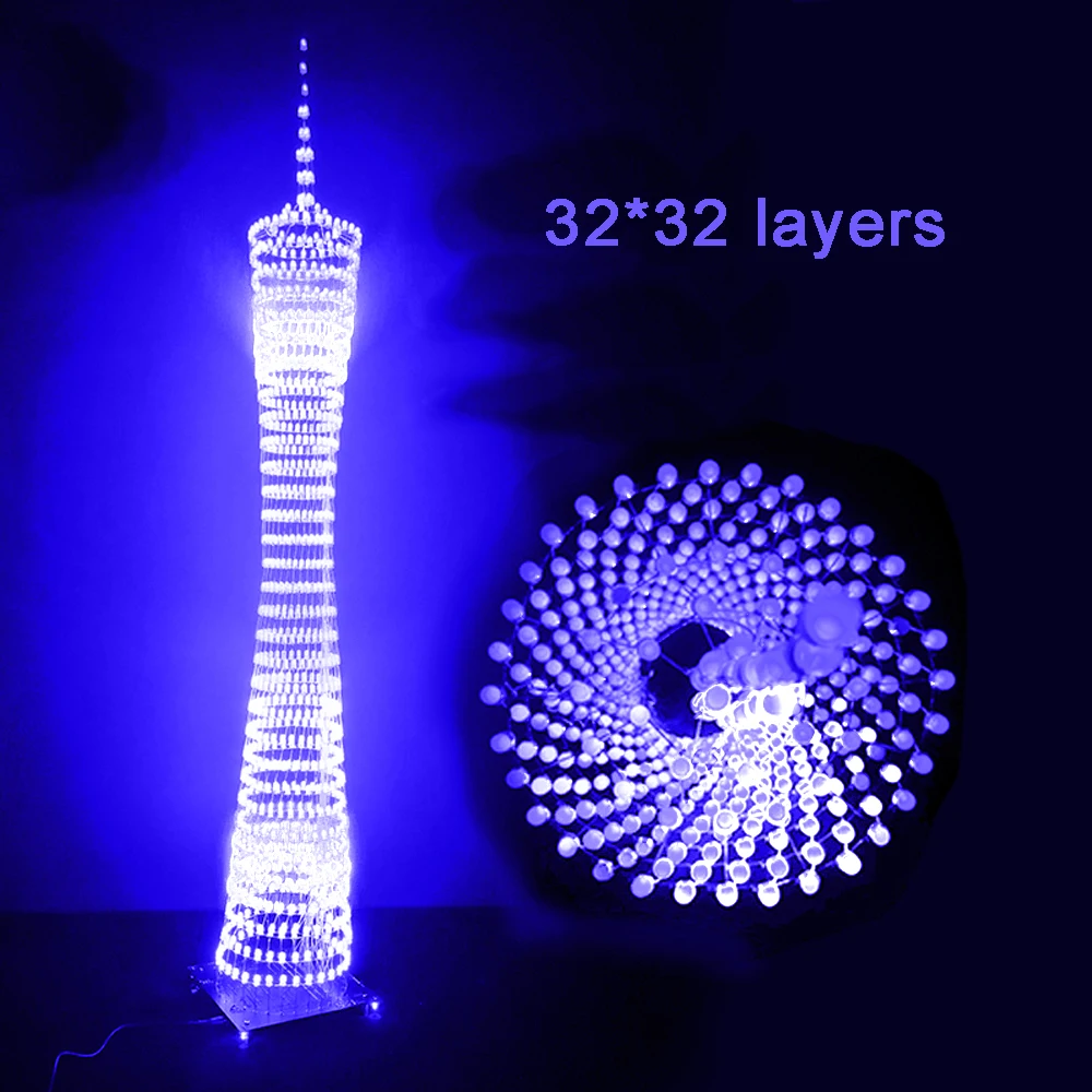 diy electronic kits 32 layers Canton tower Light Cube bluetooth audio music spectrume display(blueLEDs