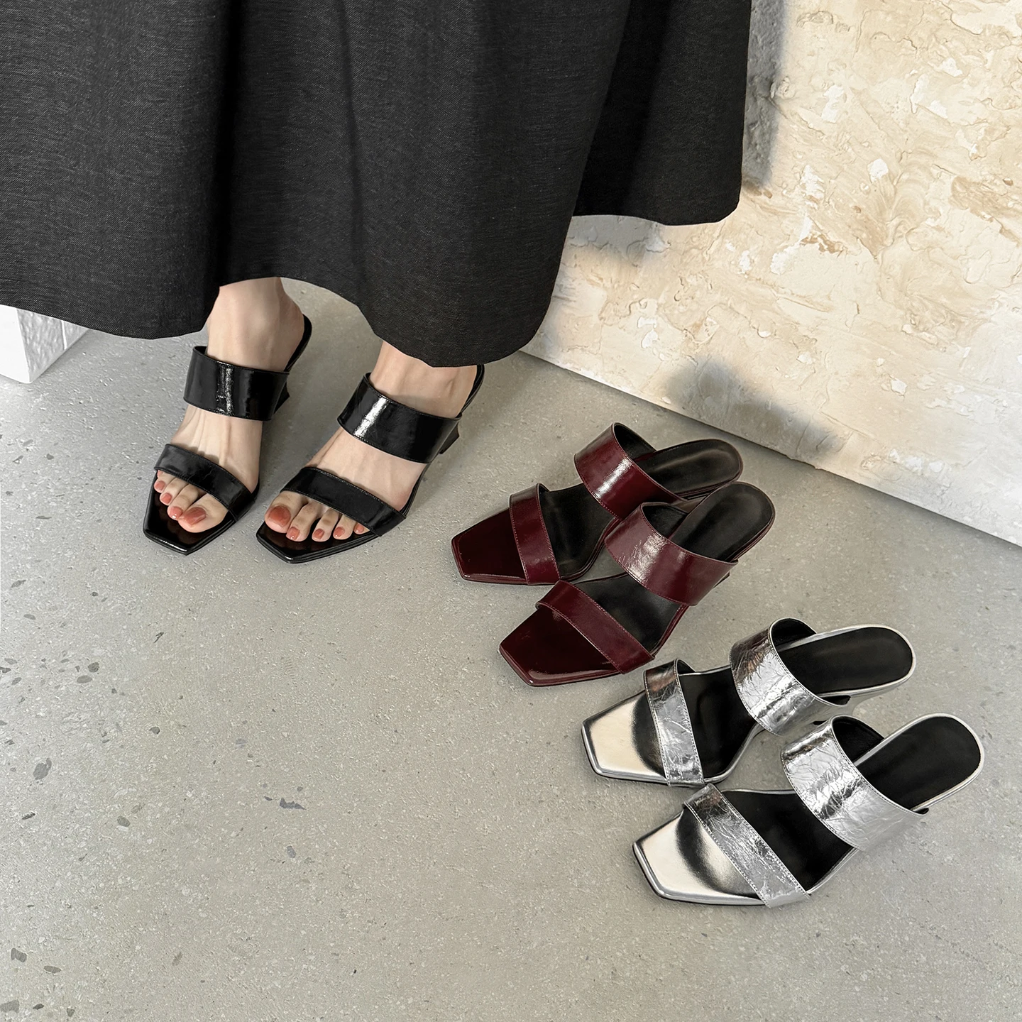 2026 new summer women sandals natural leather 22-24.5cm sheepskin strap mules wedges high heel women slippers fashion