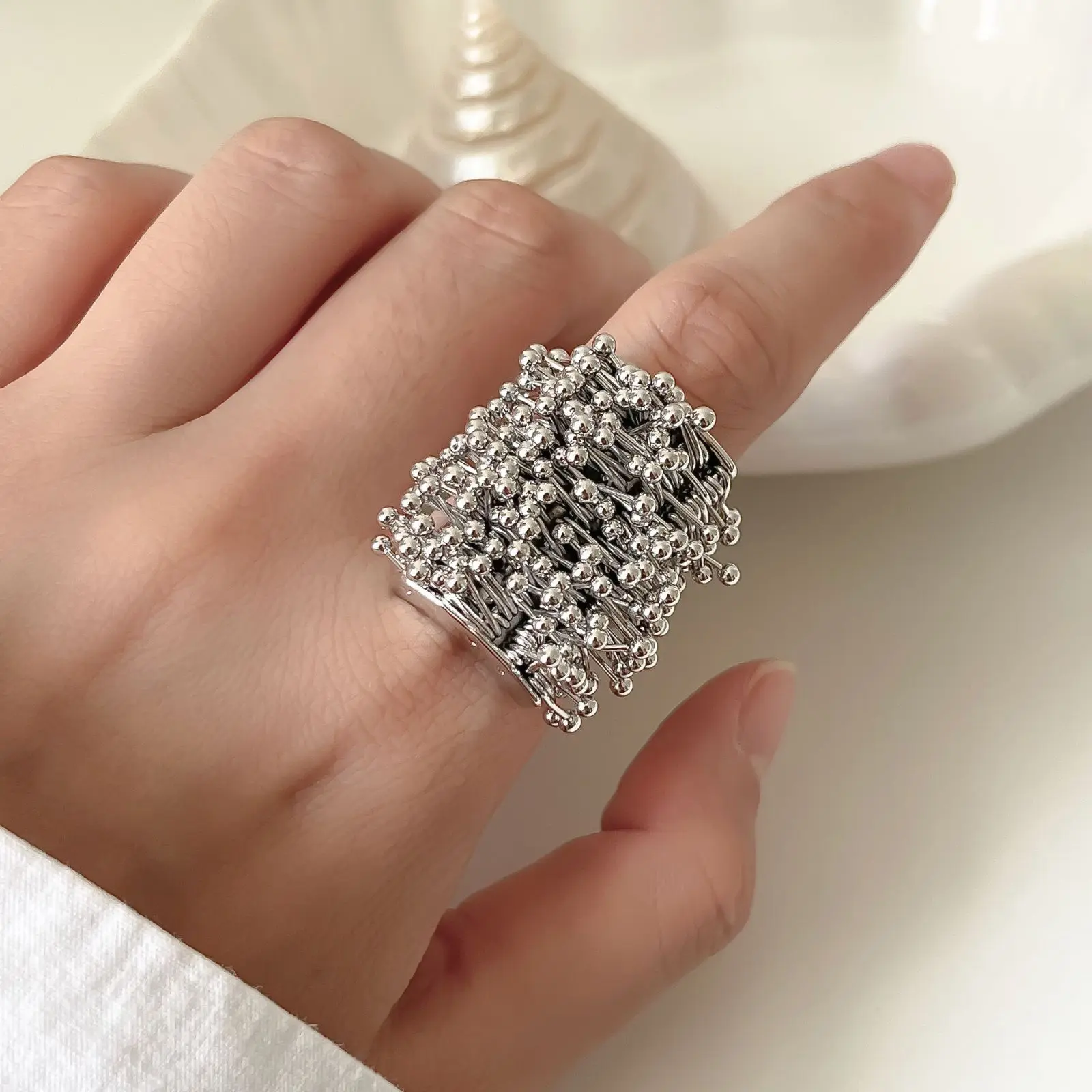 

Kshmir Metal Irregular Square Opening Ring for Women European And American Personality Party Trend Jewelry Gifts