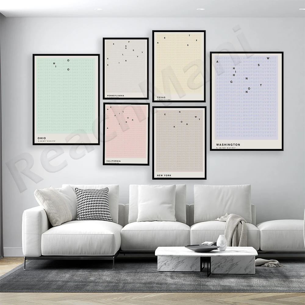 Virginia, Los Angeles, Michigan, Ohio, Pennsylvania, Washington, New York City, North Carolina, Texas, USA map poster print