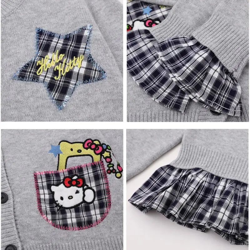 Coreano retro o-pescoço colagem de malha cardigan feminino outono moda versátil casual falso camisola de duas peças y2k casual jumpers