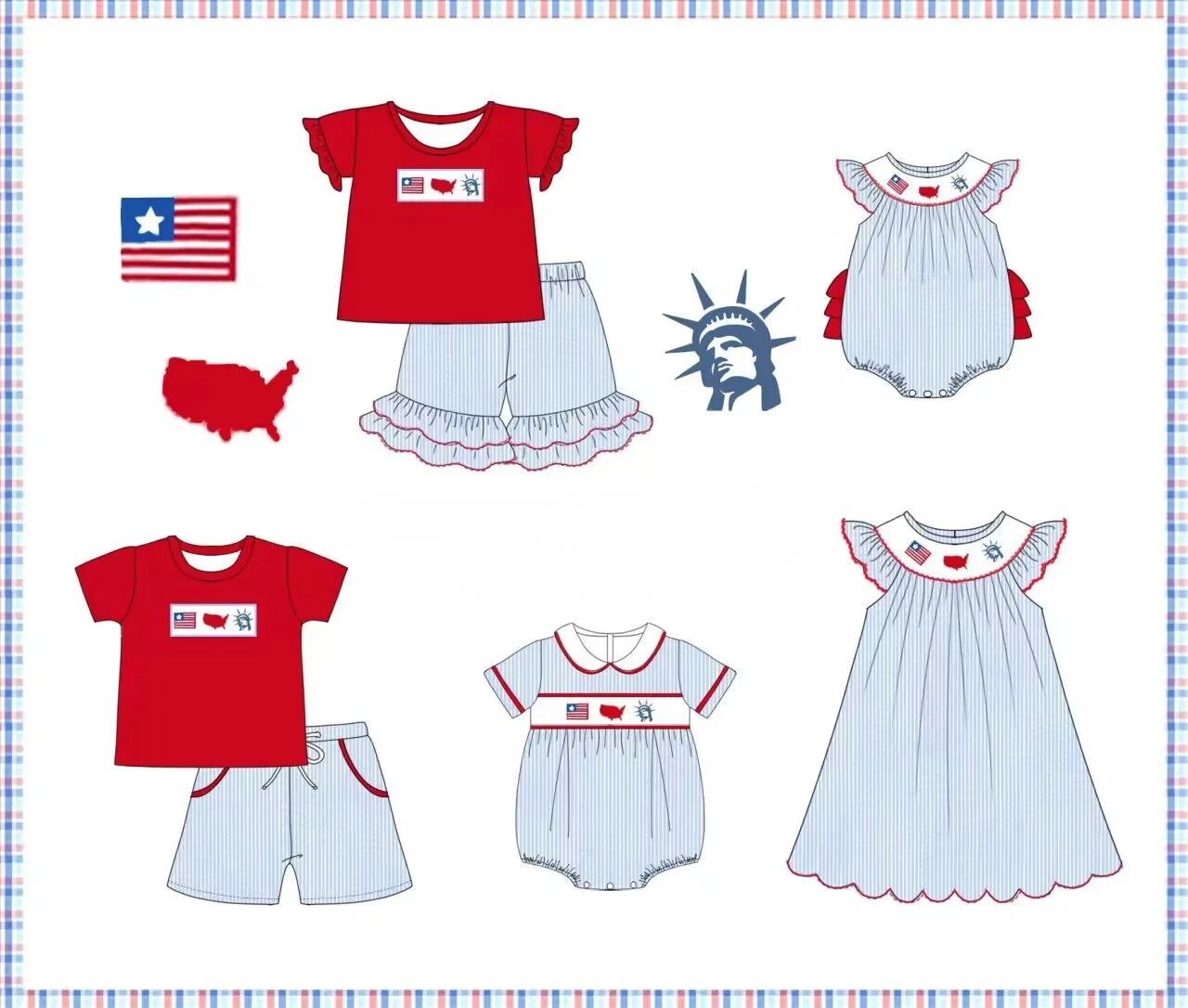 Toddler Festival Milk Silk Suit Red Top White Shorts Lace Design Flag Print Children's 7.4 Independence Day Suit