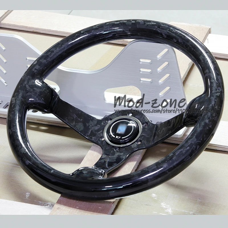 Forged Carbon 14 Inch 350MM Deep Corn High Glossy Finish Carbon Fiber Car Tuning Steering Wheel