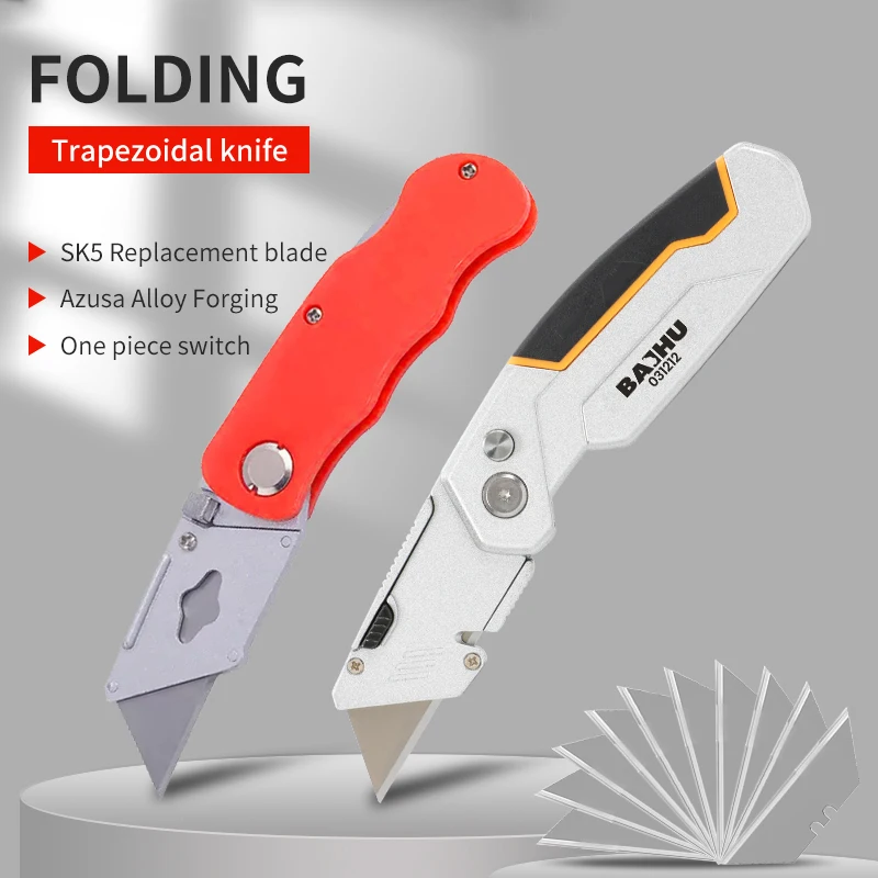 Utility Knife Electrician Retractable Sharp Cut Heavy-duty Folding Knife Aluminum Plastic Handle Blade With Lock Portable Set