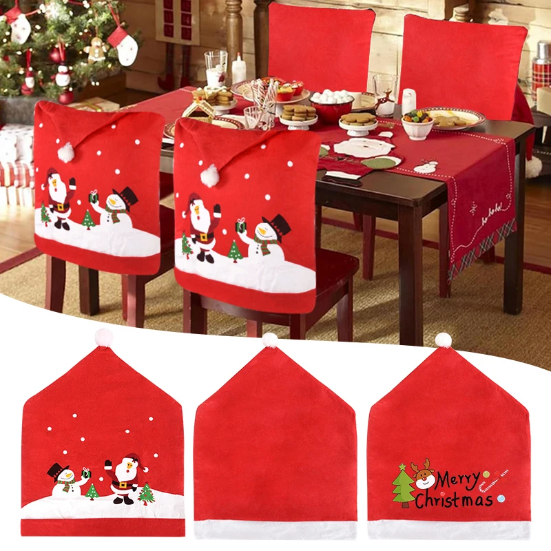 1pc Christmas Chair Cover Snowman Santa Claus Red Non-woven Seat Cover For Christmas 2025 New Year Dinner Party Home Decor Xmas