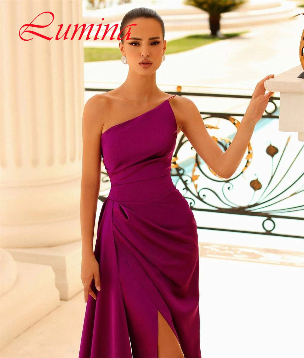 Customized Exquisite pink Satin Evening Dress Delicate Boat Neck One Shoulder Spaghetti Straps Cocktail Dress Modern Party Dress