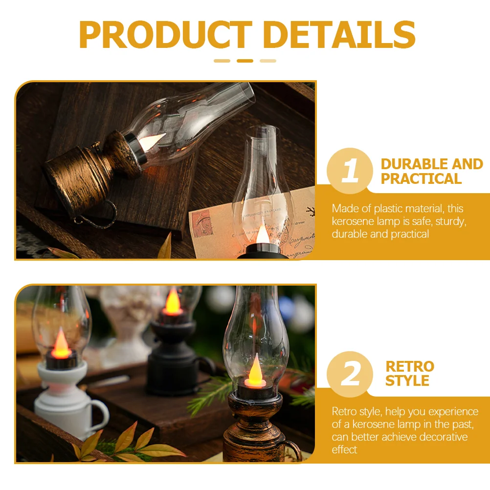 Flameless Kerosene Lamp Electronic Desktop Retro Camping Decorative Electrical Lantern LED