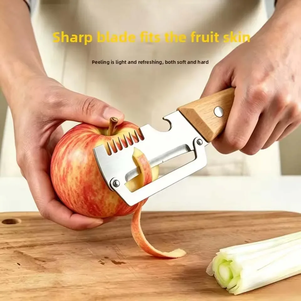 Wooden Handle Stainless Steel Vegetable Peeler Ultra Sharp Blade Kitchen Tool for Potato Carrot Cucumber Fruit Peeling