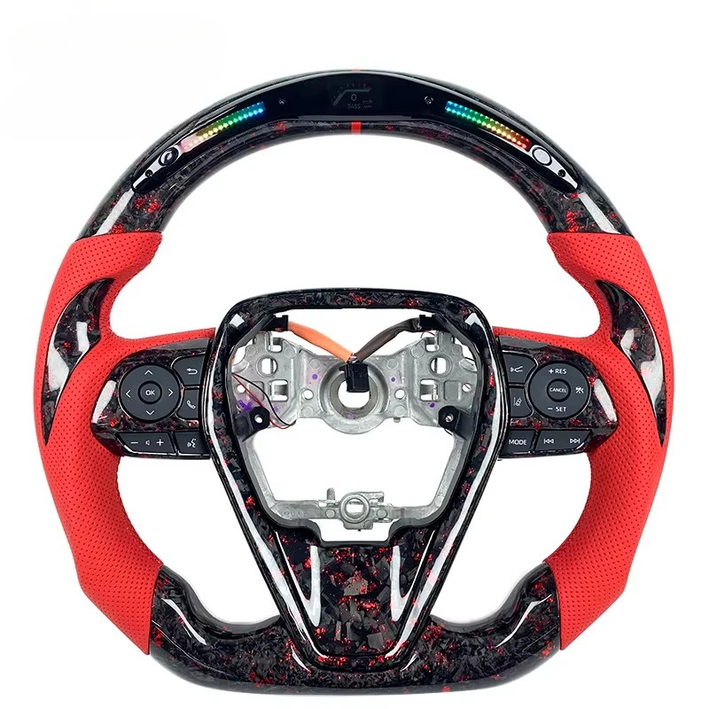 

For Toyota Corolla Avalon RAV4 EZ 2018-2024 Automotive Interior Custom LED RPM Forged Carbon Fiber Racing Steering Wheel