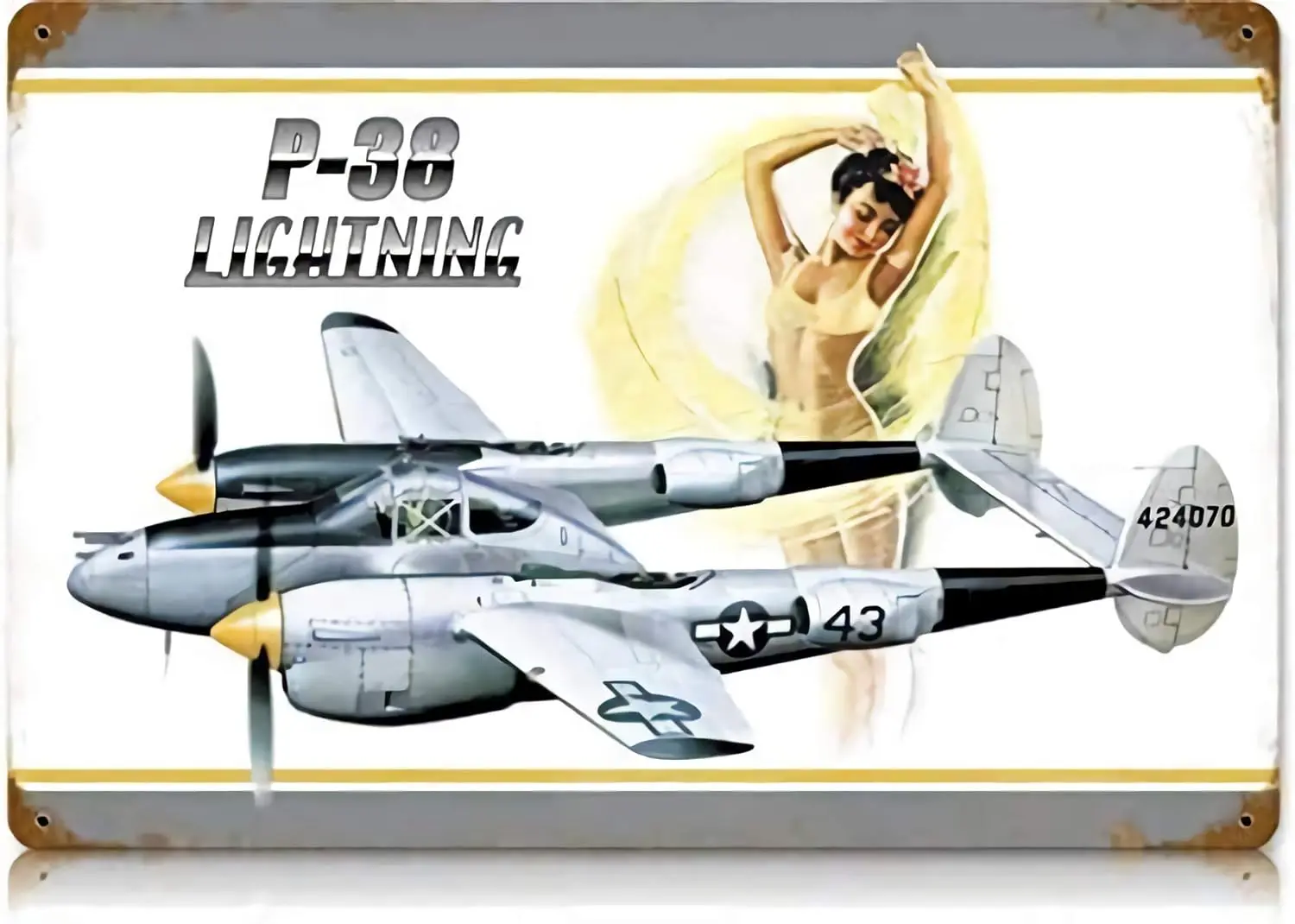 Retro Metal tin Sign Funny P-38 Bikini Pin-Up Girls Sign For Home Cave Garage bar Wall Decoration Vintage Metal Sign 8 x 12 inch