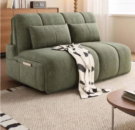 Smart electric convertible folding sofa bed, modern design, multi-functional retractable storage space, suitable for small apart
