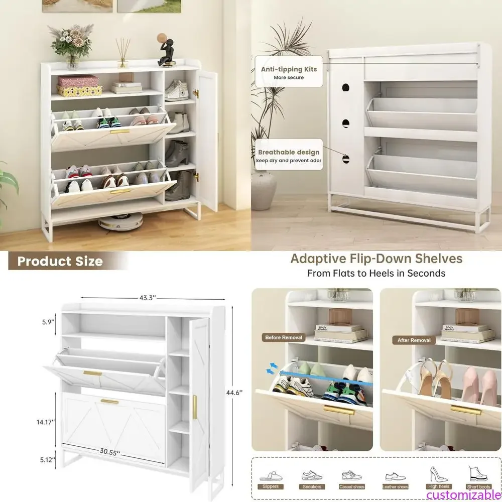 

Узкий шкаф для обуви в стиле фермерского дома с 2 регулируемыми ящиками для прихожей