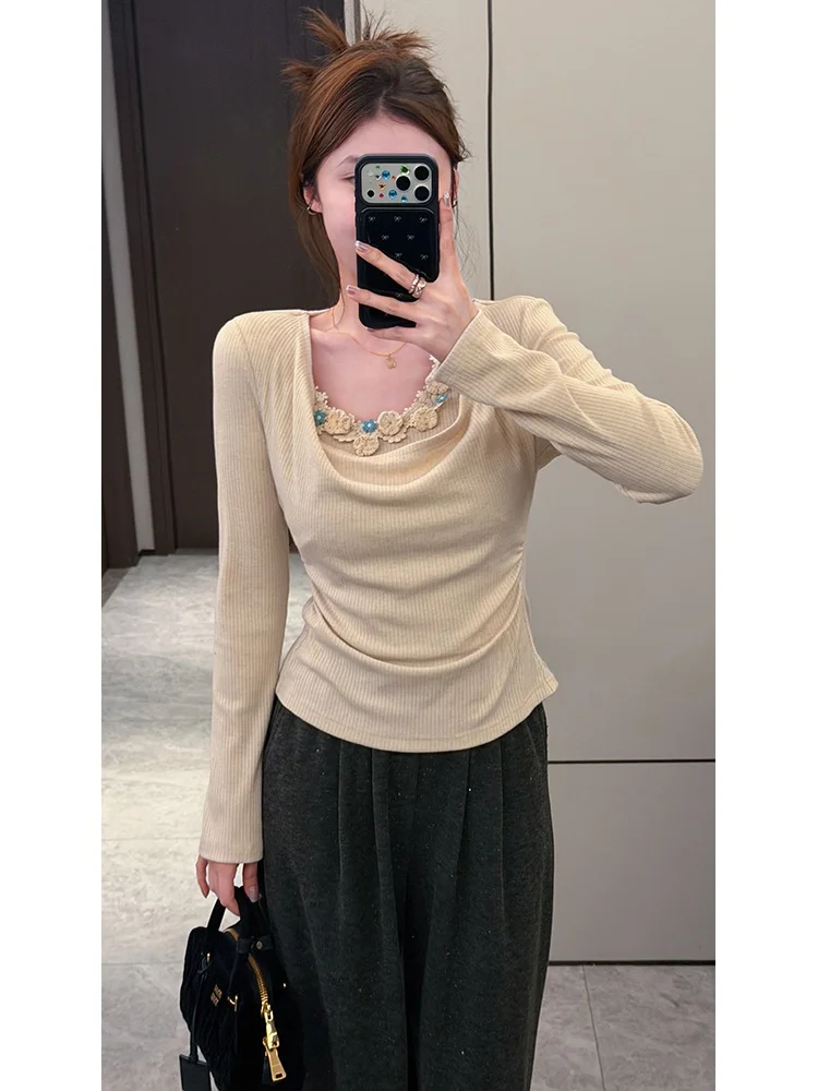 

Вязаный джемпер Wang Diding Spring Breeze 2026 Summer Original из кашемира, приятный к телу, с эффектом двухслойности, со спущенным плечом и утягивающим поясом