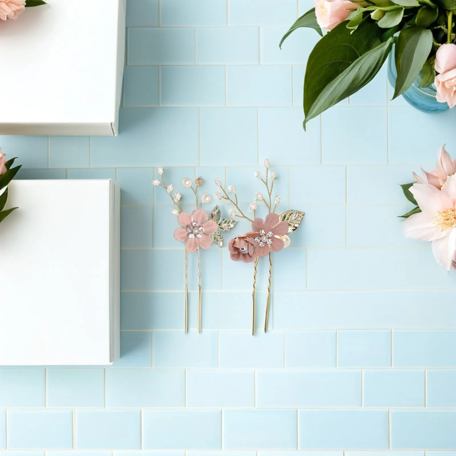 

2Pcs Cloth Flower Hairpins Bridal Headpiece Wedding Hair Clip for Brides Wedding Photography Cocktail Party