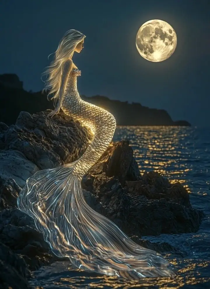 

Div 5D Moon Night Sea Ocean Mermaid Rock Полная алмазная живопись наборы для вышивки крестом художественные персонажи мультфильмов 3D краска по бриллиантами