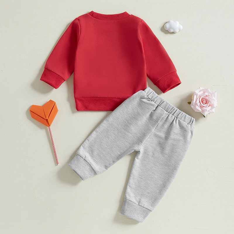 

Infant Valentine s Day Clothes Heart Print Long Sleeve Crew Neck Sweaters with Elastic Waistband Trousers 2 Piece Ensemble