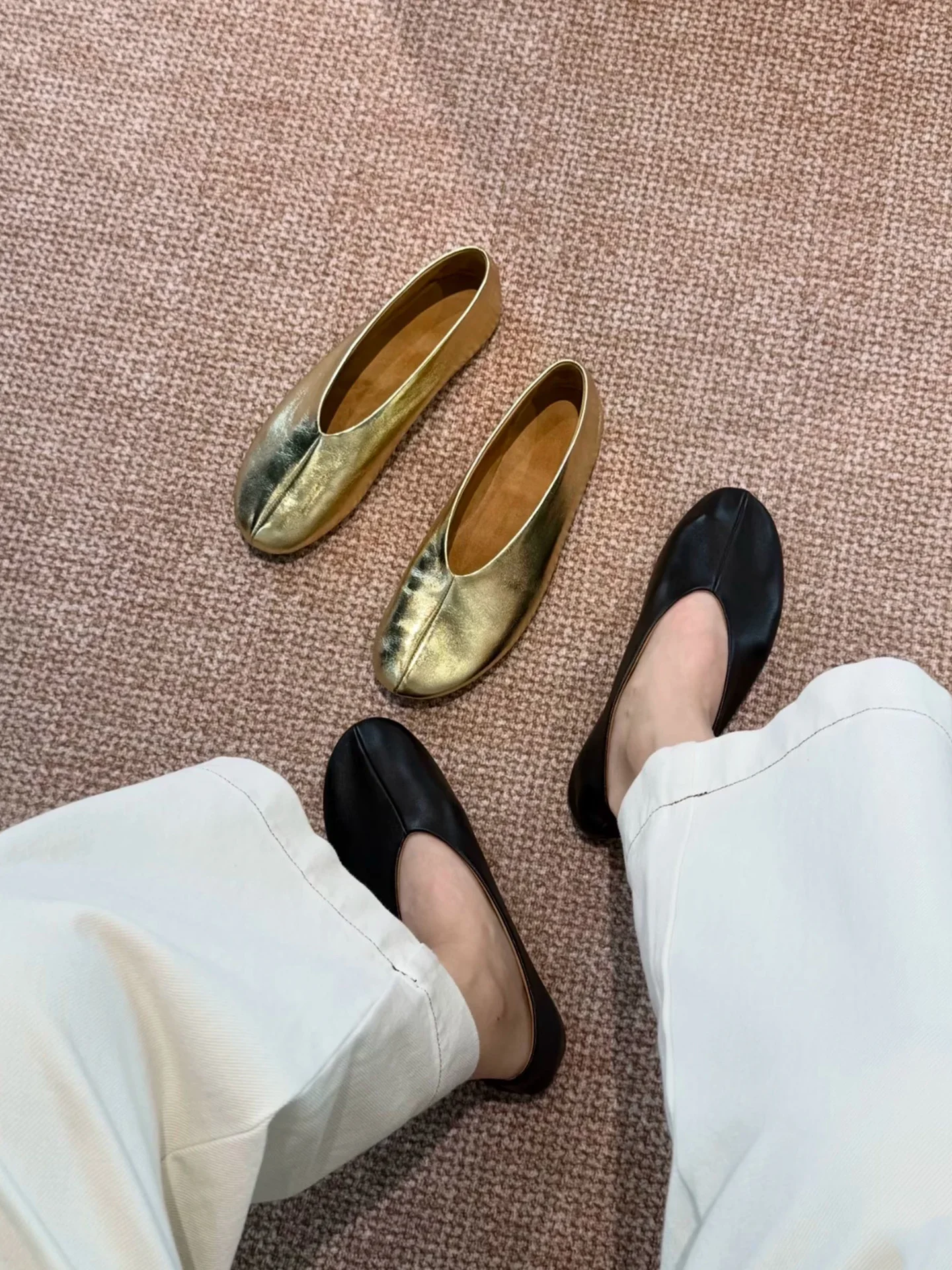 ballerine-da-donna-in-pelle-dorata-goffrata-punta-tonda-fondo-piatto-slip-on-scarpe-casual-in-stile-coreano-fodera-in-pelle-di-pecora