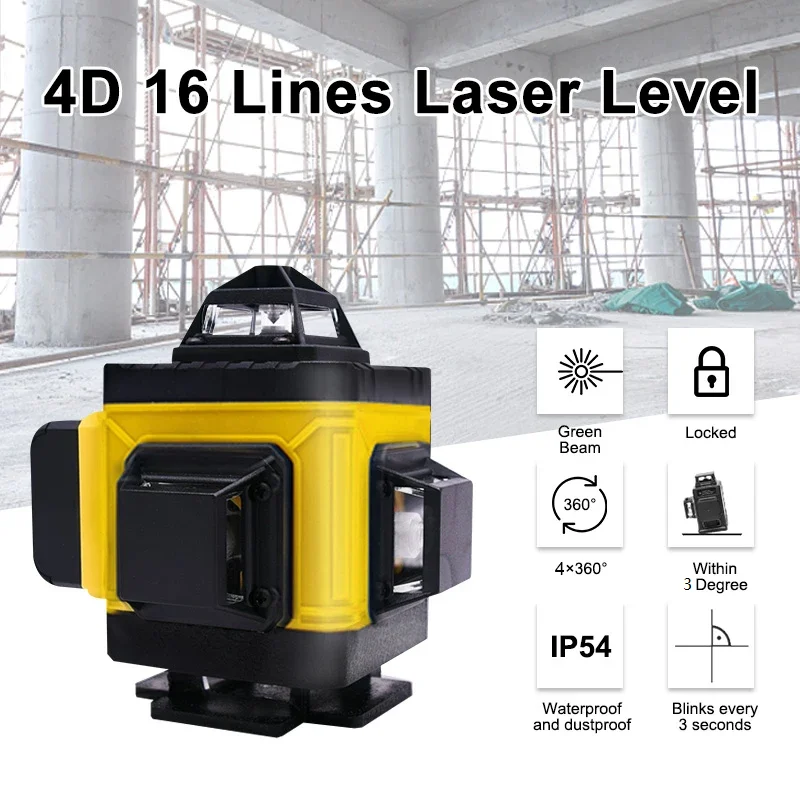 Pratico 16 linee livello Laser 4D orizzontale e verticale Cross Green Line livello Laser autolivellante a 360 ° con telecomando