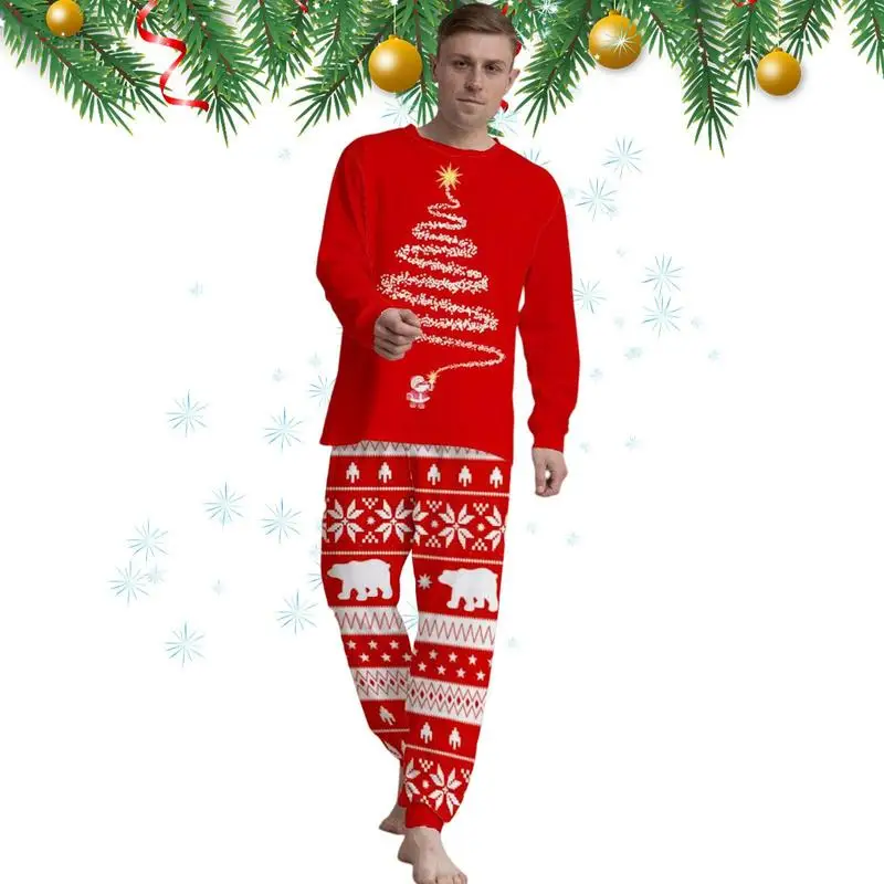 

Family Christmas Matching Pajamas Sets Women Men Cotton Nightgowns For Parents Children Red Winter Sleeping Clothes For Living