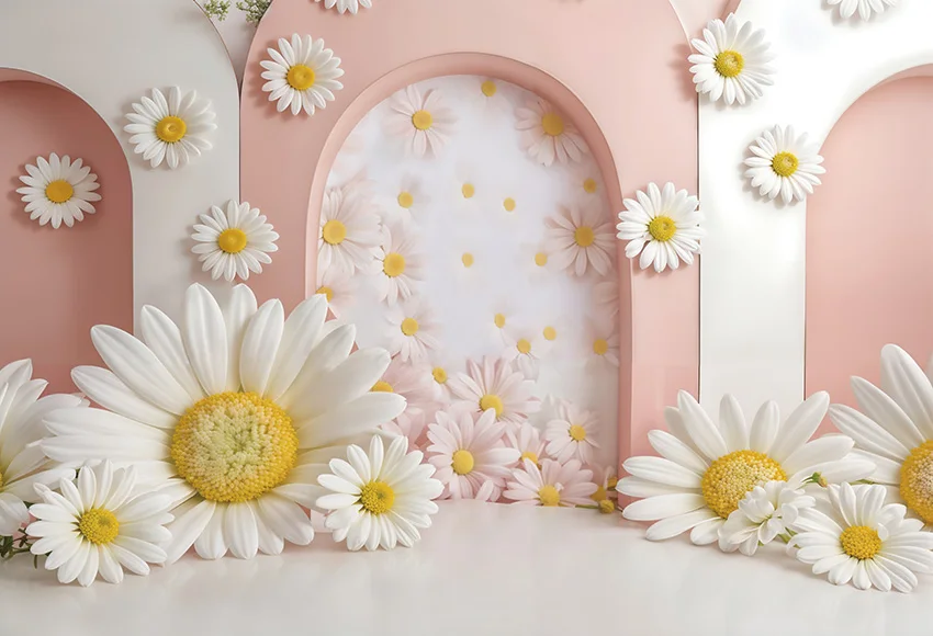 Mehofond Photography Backdrop Pink Daisy Curtain Decor for Girls Newborn Birthday Party Arch Door Cake Smash Background Props