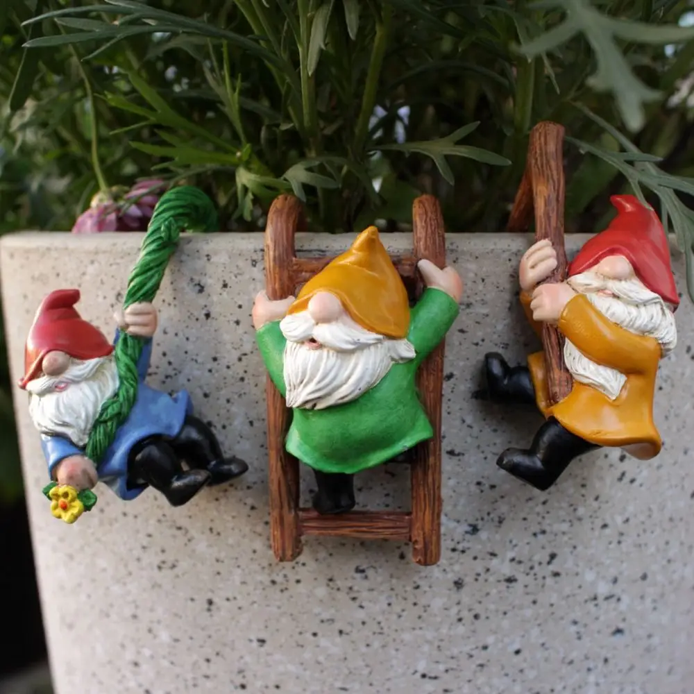 3 PCS Outdoor Creative Elf Tree Climbing Gnomes Sculpture Unique Resin Garden Dwarf Figurines Mini Plant Pot Decor