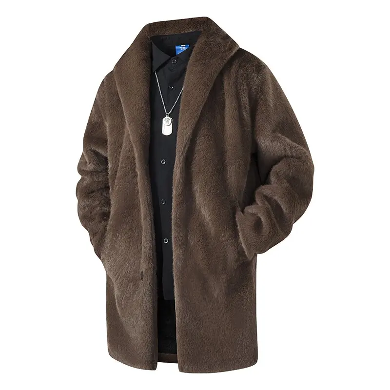 

Осенне-зимняя модная однотонная плюшевая толстая теплая длинная куртка для мужчин, свободная спортивная куртка большого размера высокого качества