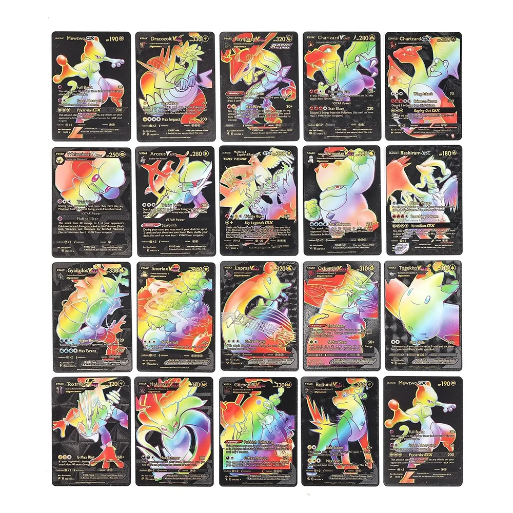 Anime Pokemon Cards 55Pcs Charizard Pikachu Gold Colorful English Black Rainbow Rare Battle Collection Game Card Kids Toys Gifts