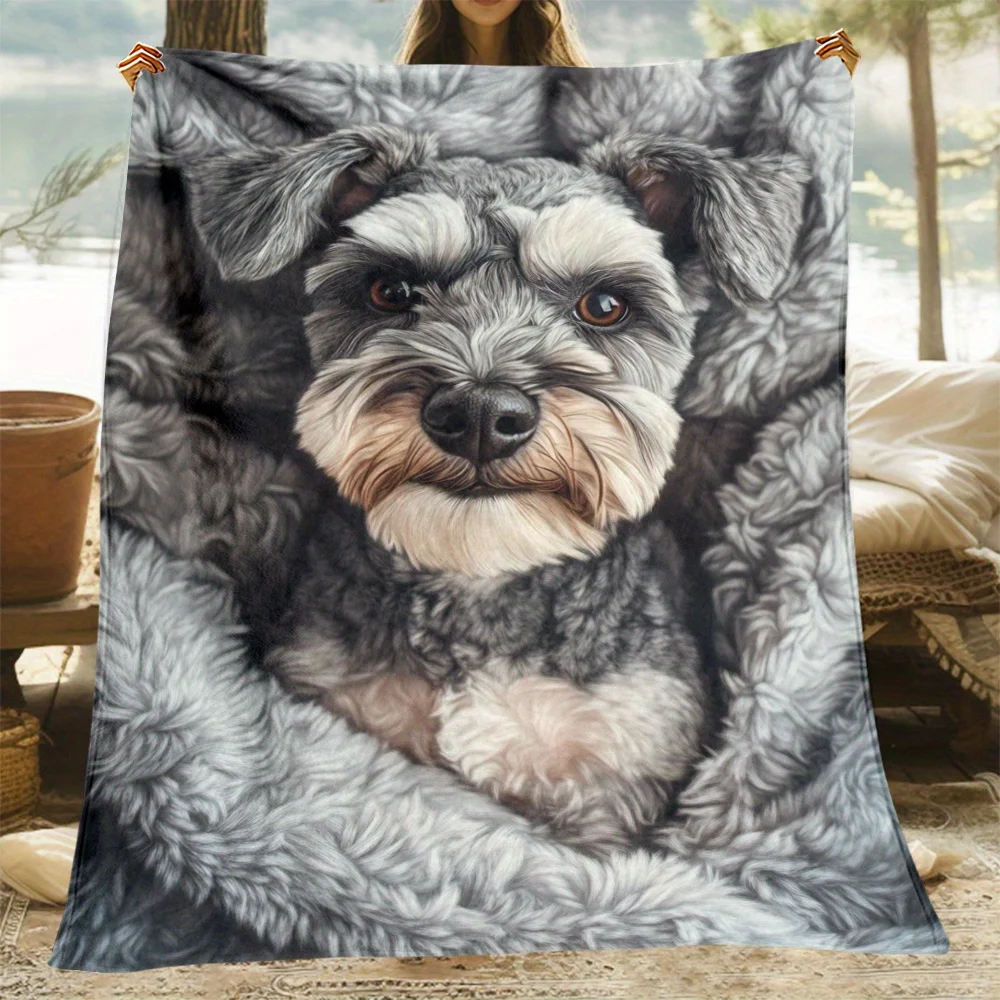 Schnauzer Lover Flannel Throw Blanket,Soft Warm Dog Themed Blanket for Couch Bed, Durable Lightweight Travel Gift for Pet Owners