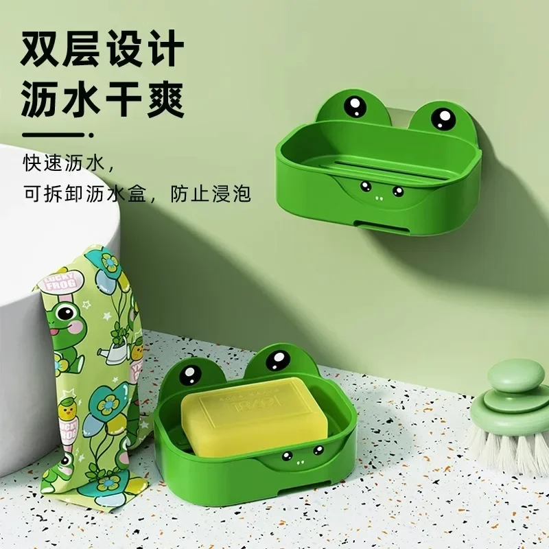 1pc Cartoon Soap Box Soap Storage Box Draining Holder Soap Dish Kitchen Bathroom Storage Box Space Saving Tools