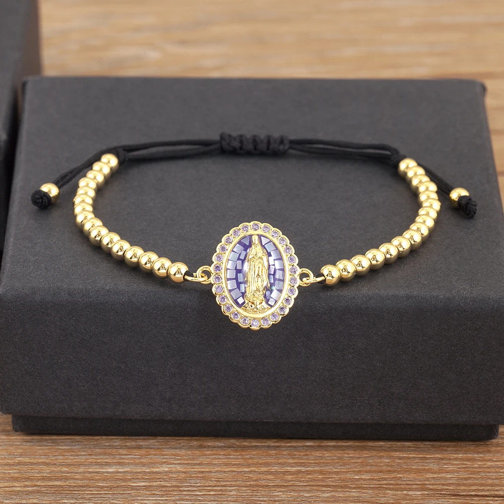 Nidin Classic New Design Oval Shape Virgin Mary Shiny Zircon Charm Chain Bracelets Adjustable 6 Colors Female Jewelry Gifts