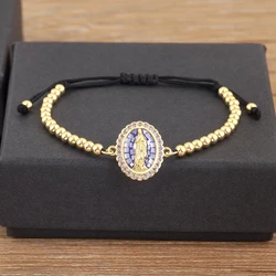 Nidin Classic New Design Oval Shape Virgin Mary Shiny Zircon Charm Chain Bracelets Adjustable 6 Colors Female Jewelry Gifts