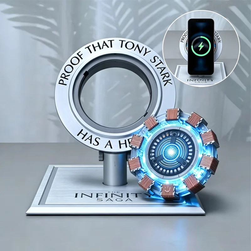 Iron Man Arc Reactor Wireless Charger Tony Stark Heart Reactor Lamp 15W Fast Wireless Charging Stand LED Light Collectible Gift