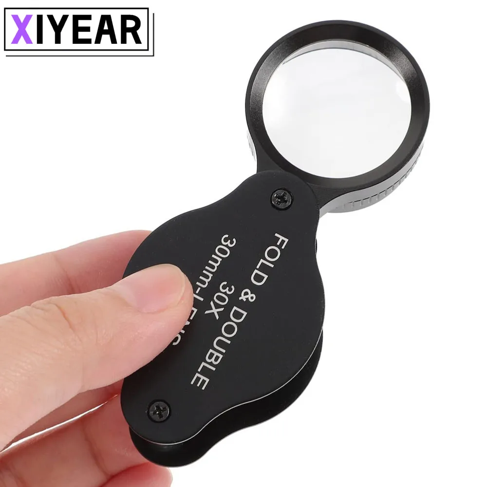 30x Magnifier 30mm Full Optical Glass Lens Metal Portable Folding Magnifier Stamps Jewelry Appraisal Reading