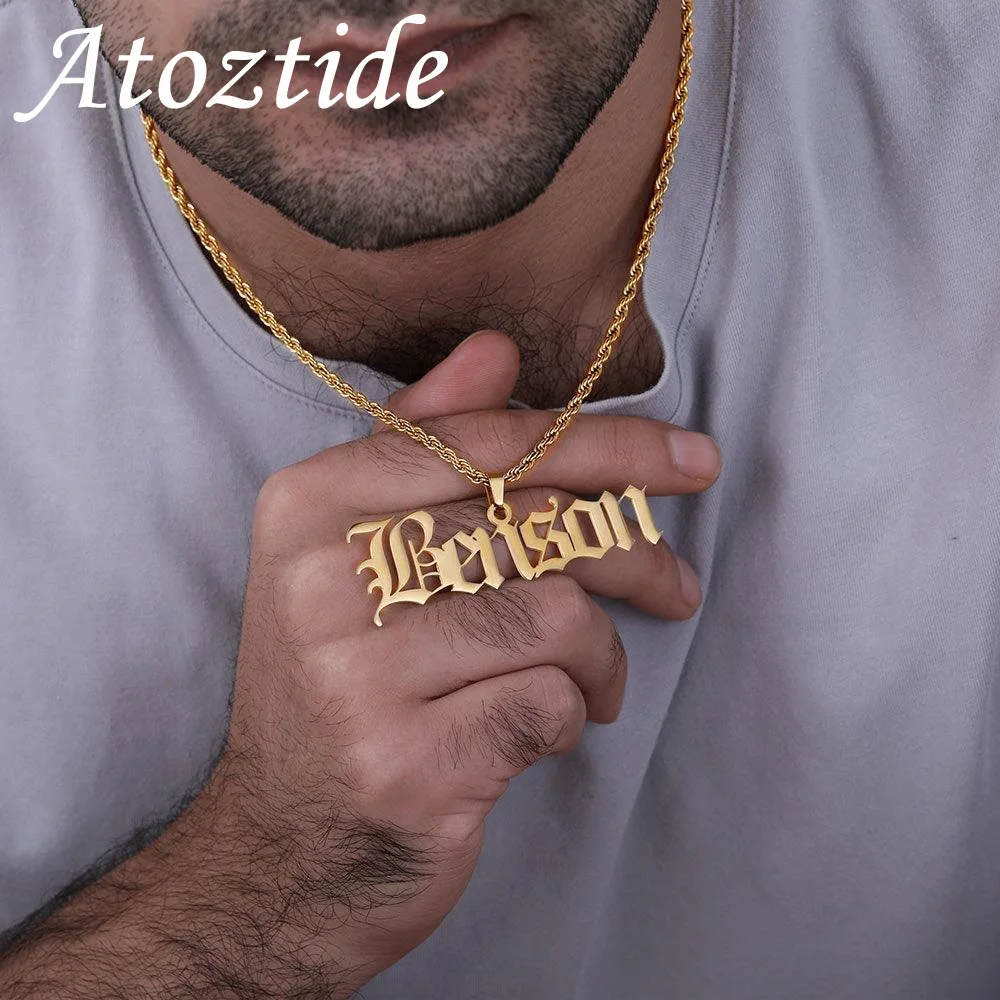 Atoztide Custom 5cm Name Necklace for Men Women Stainless Steel Jewelry Pendant Choker Twist Chain Personalized Christmas Gift