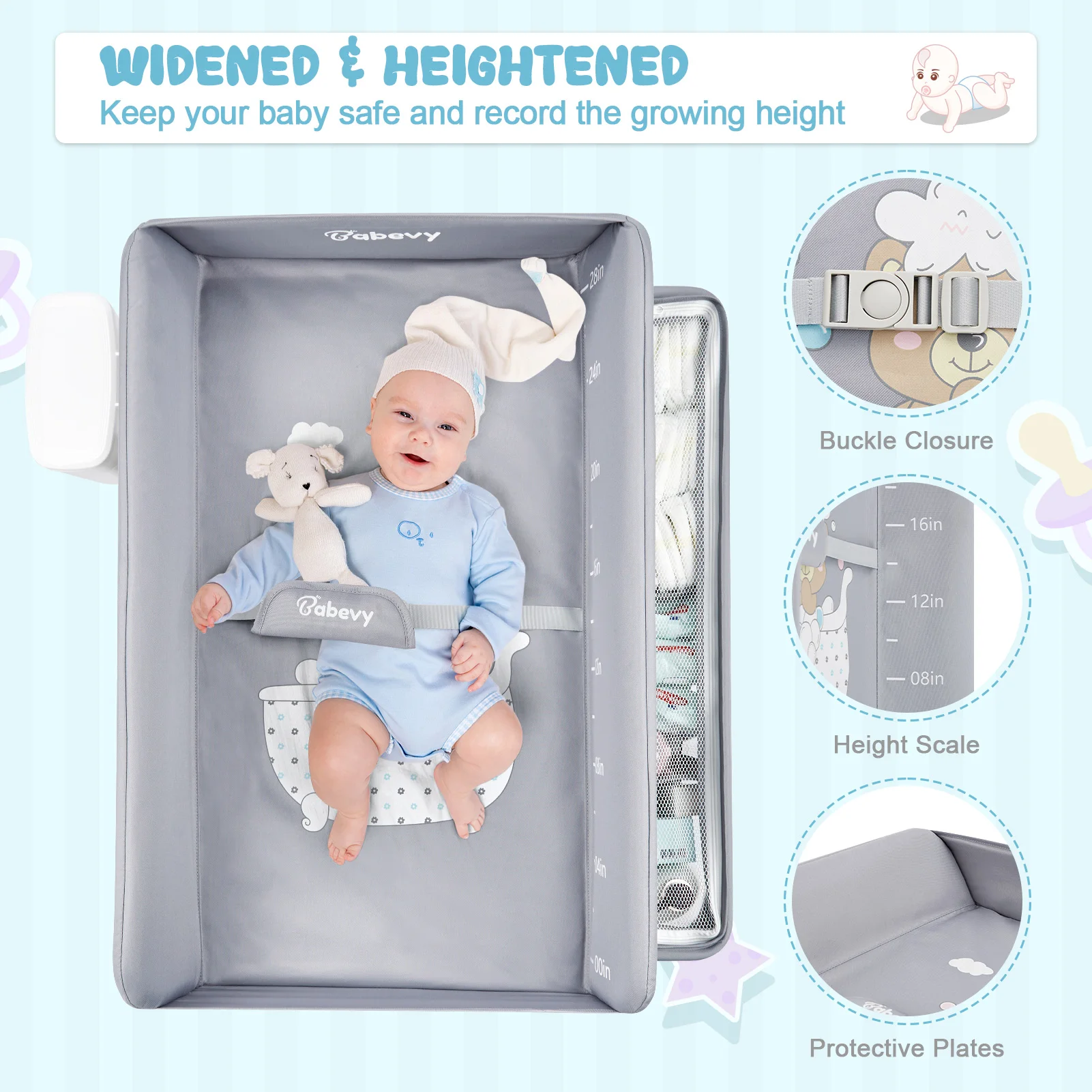 Portable baby diaper changing station, foldable diaper changing station with wheels, adjustable height, large storage rack